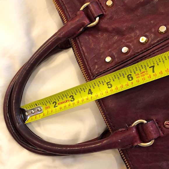 MICHAEL KORS Wine Red Leather Hardware Studded Briefcase Crossbody Shoulder Bag - Picture 7 of 14